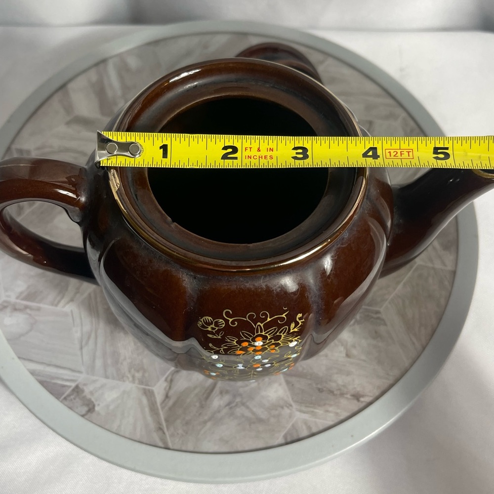 Vintage Hand-Painted Brown Ceramic Teapot from Japan – Floral Motif, 6.5” - Picture 4 of 10
